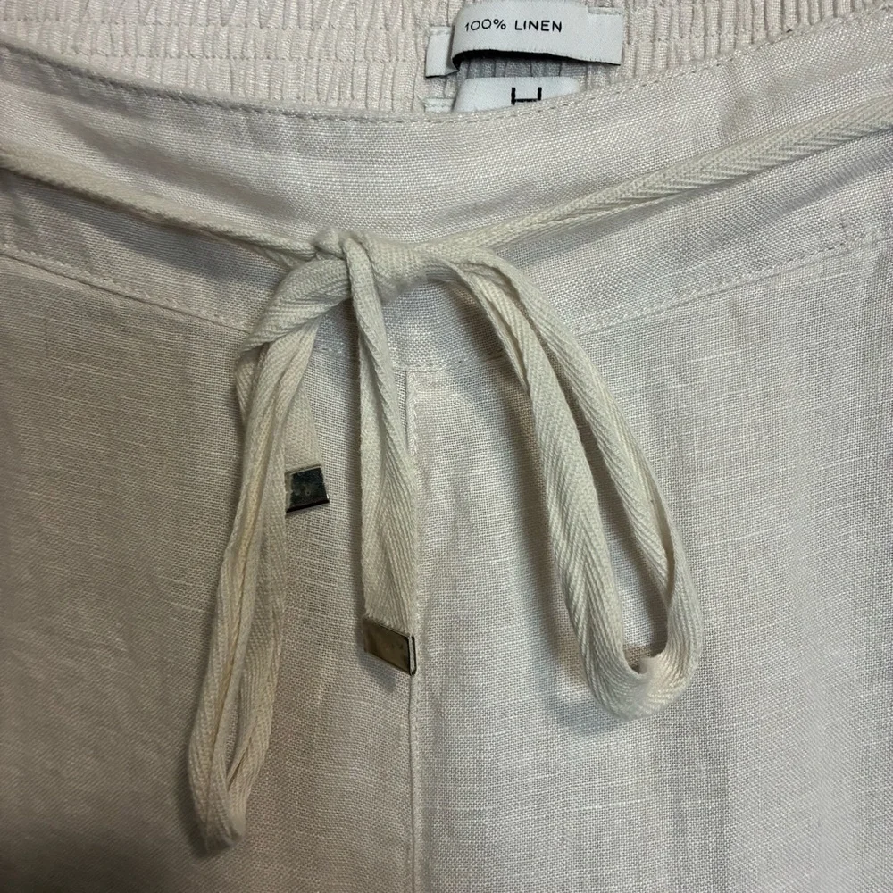 Halston Heritage Cream Linen Wide Leg Pants Drawstring Size L - Picture 3 of 7